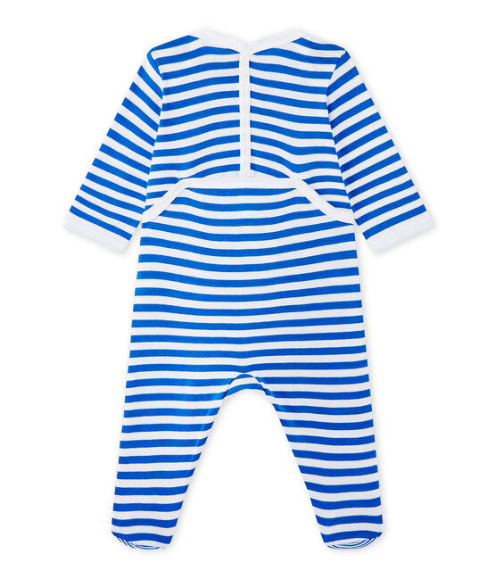 Geringelter Baby-Jungen-Strampler blau PERSE/weiss ECUME