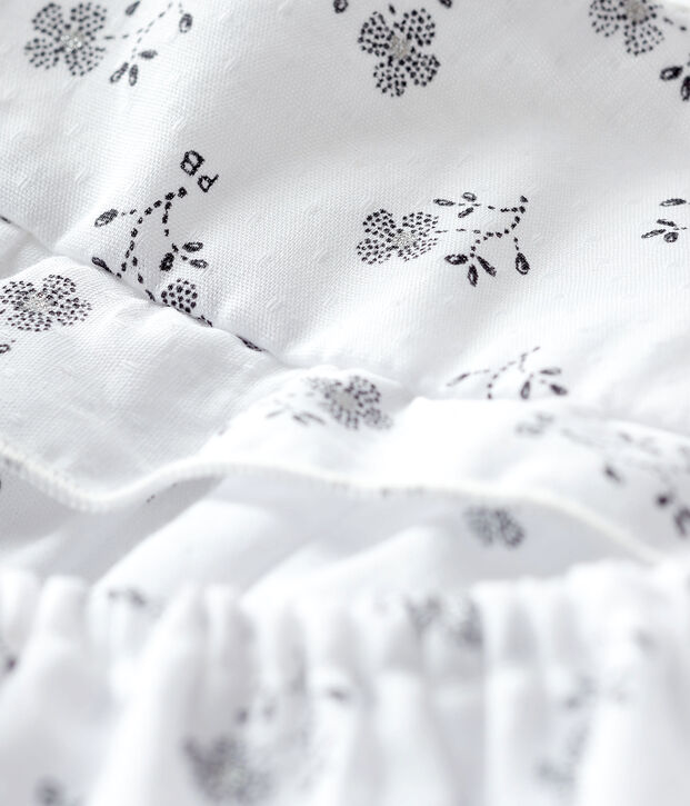 Babykleid mit Bloomer f&uuml;r M&auml;dchen, blauer Blumendruck aus Popelin weiss/vielfarbig