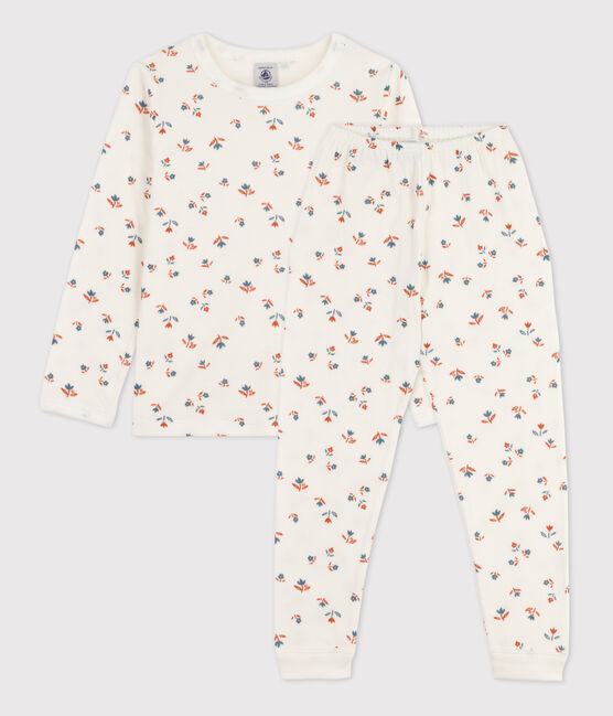 Kinderpyjama aus Doppeljersey mit Blumenmotiv für Mädchen weiss MARSHMALLOW/weiss MULTICO