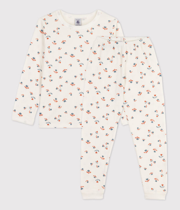 Kinderpyjama aus Doppeljersey mit Blumenmotiv f&uuml;r M&auml;dchen weiss/vielfarbig