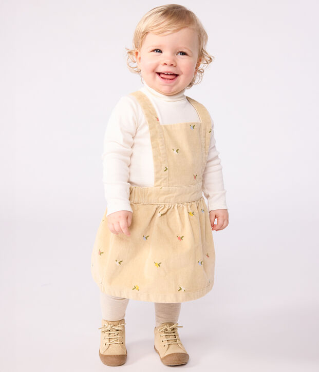 Baby-Kleid aus Fein-Cord mit Blumenstickerei beige/vielfarbig