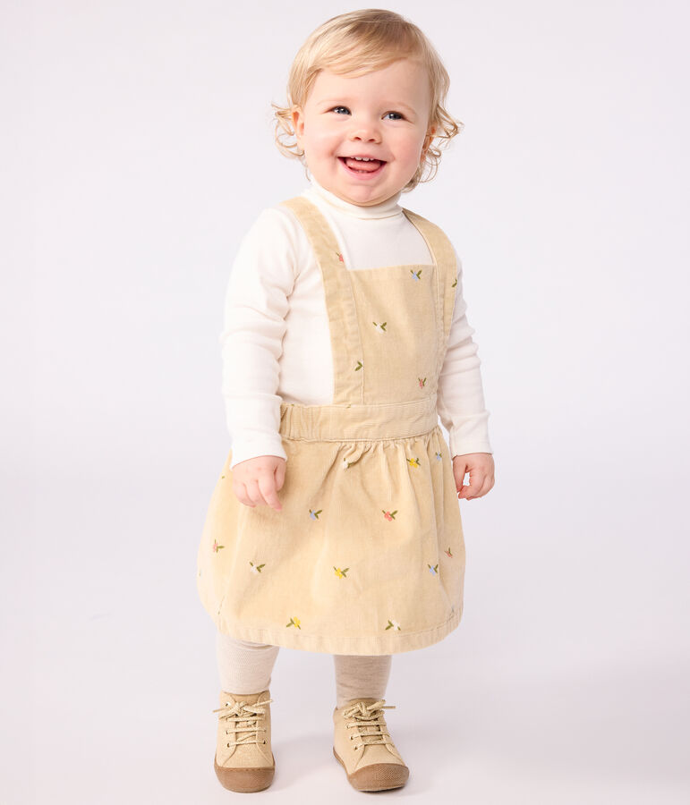 Baby-Kleid aus Fein-Cord mit Blumenstickerei beige/vielfarbig