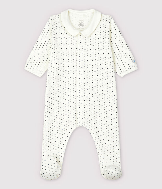 Baby-Strampler aus Bio-Baumwolle mit Kragen und Sternen-Print f&uuml;r M&auml;dchen weiss/grau