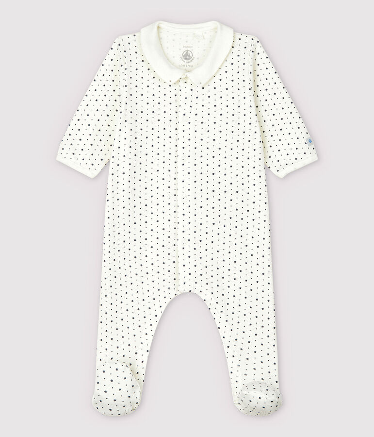 Baby-Strampler aus Bio-Baumwolle mit Kragen und Sternen-Print f&uuml;r M&auml;dchen weiss MARSHMALLOW/grau TEMPETE