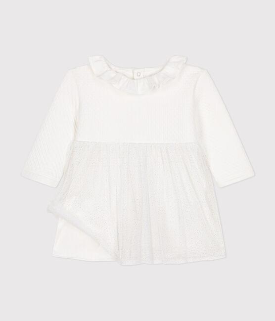 Baby-Kleid aus Doppeljersey und Tüll weiss MARSHMALLOW/grau ARGENT