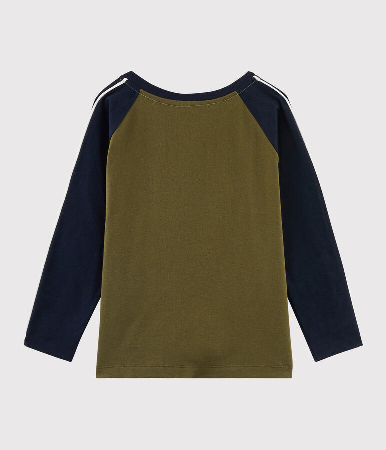 Kinder-T-Shirt mit Siebdruck f&uuml;r Jungen gr&uuml;n MILITARY/blau SMOKING