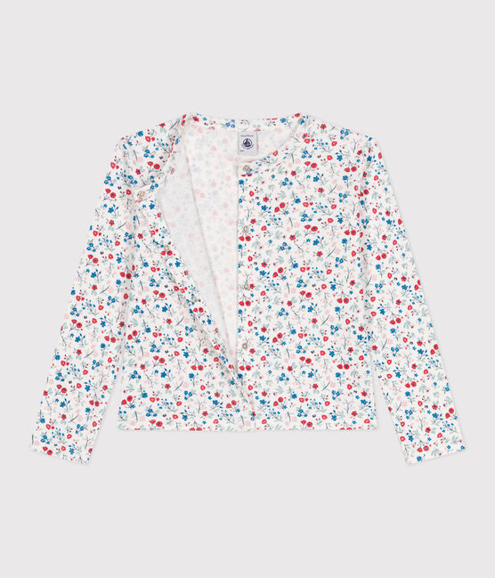 Kinder-Cardigan aus Baumwolle mit Blumenmuster weiss MARSHMALLOW/weiss MULTICO