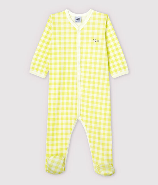 Baby-Strampler aus Baumwolle mit Vichy-Muster in Gelb weiss MARSHMALLOW/ SUNNY