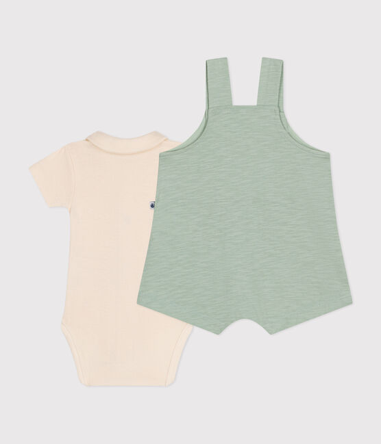 Baby-Latzhosen-Kombination aus geflammtem Jersey grün HERBIER