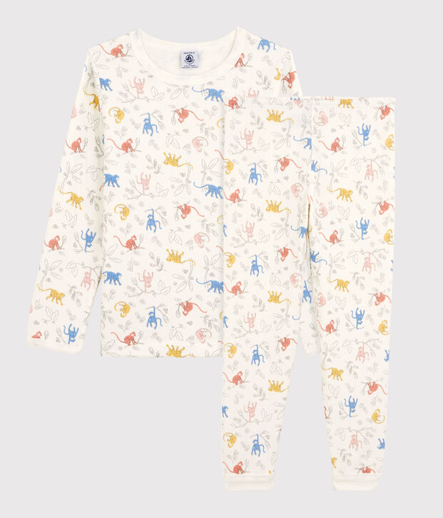 Kinderpyjama aus Bio-Baumwolle weiss/vielfarbig