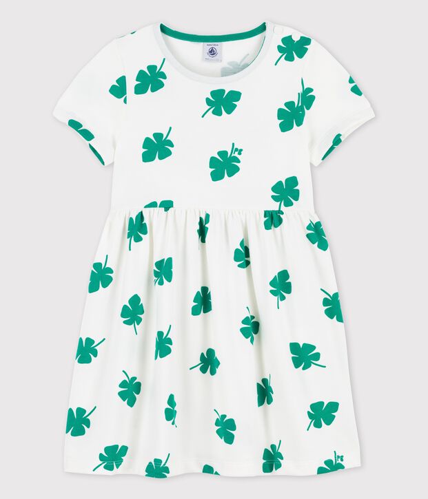 Kurz&auml;rmeliges Kleid aus Molton f&uuml;r M&auml;dchen weiss/gr&uuml;n
