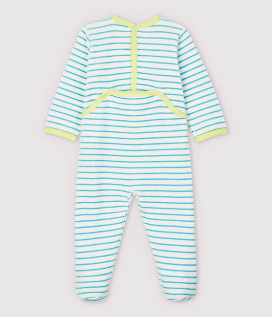 Baby-Strampler aus Velours mit blauen Streifen weiss MARSHMALLOW/blau TIKI