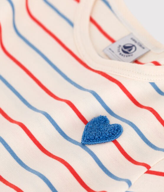 Kurzärmeliges Kinder-Kleid aus Baumwolle mit Streifen und Herzmotiv weiss AVALANCHE/ MULTICO