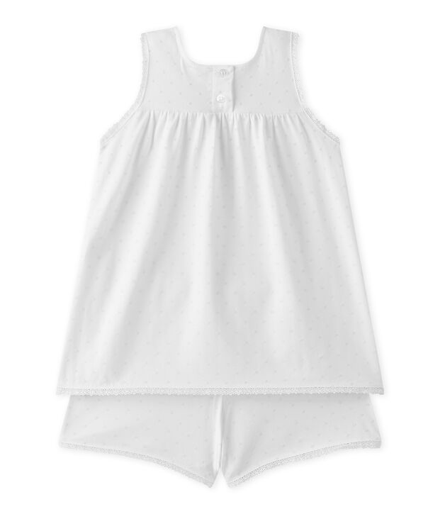 Pyjacourt fille &agrave; pois ton sur ton weiss
