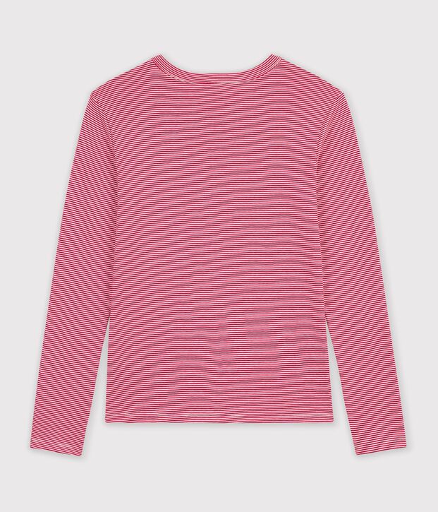 Lang&auml;rmeliges Damen T-Shirt aus Baumwolle mit Streifen rot/weiss