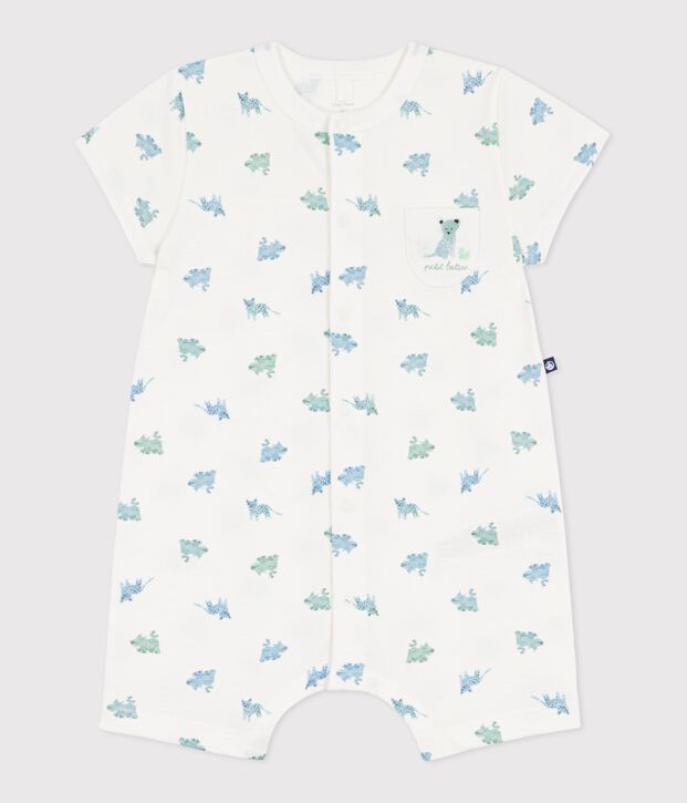 Baby-Kurzoverall aus Baumwolle mit Tiermotiven weiss/vielfarbig