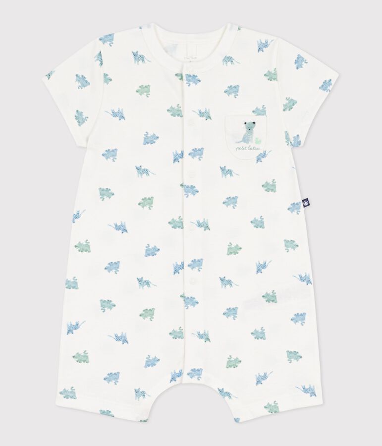Baby-Kurzoverall aus Baumwolle mit Tiermotiven weiss/vielfarbig