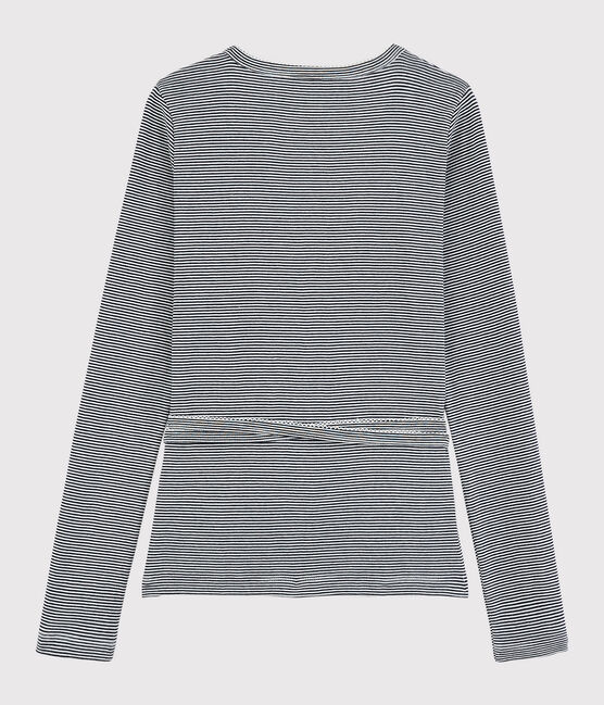 Wickel-Cardigan aus gestreifter Baumwolle Damen blau SMOKING/weiss MARSHMALLOW