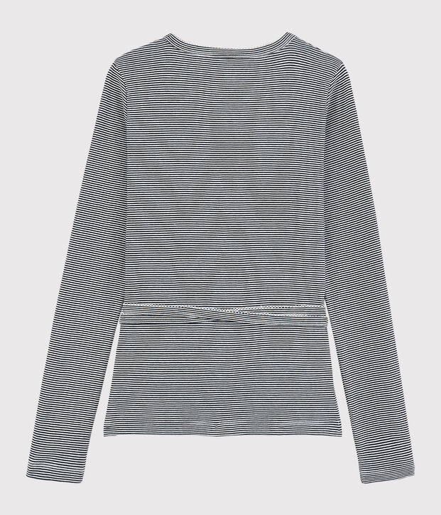 Wickel-Cardigan aus gestreifter Baumwolle Damen blau/weiss