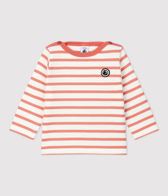 Baby-Streifenshirt aus dickem Baumwolljersey weiss MARSHMALLOW/ PAPAYE