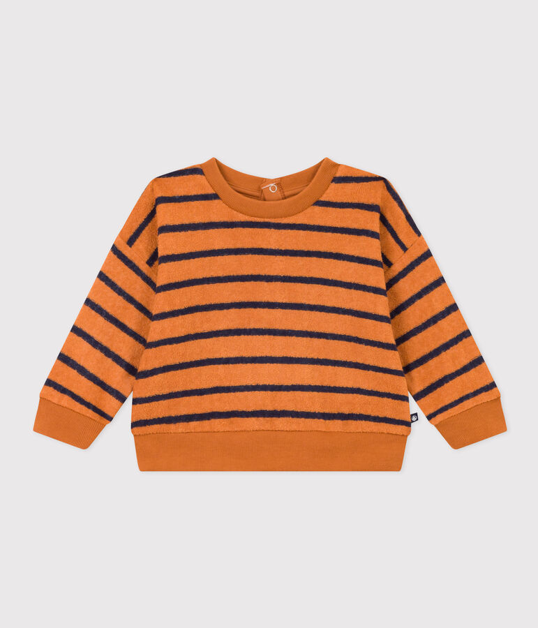Baby-Sweatshirt aus gestreiftem Boucl&eacute;-Frottier braun/blau