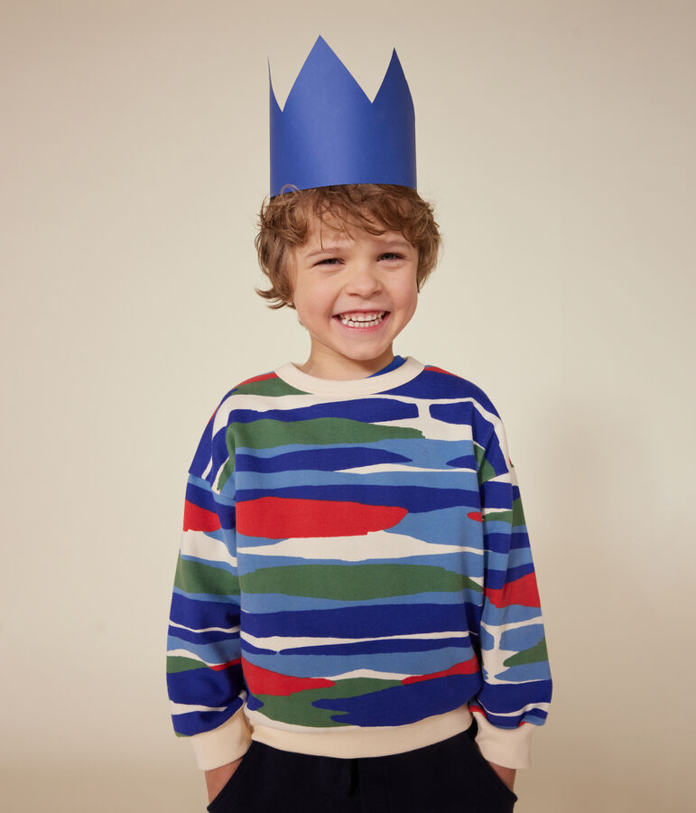 Kinder-Sweatshirt aus Molton f&uuml;r Jungen naturfarben/rot