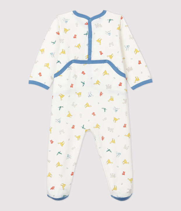 Baby-Strampler aus Molton und Bio-Baumwolle mit farbigem Tiermuster weiss/vielfarbig