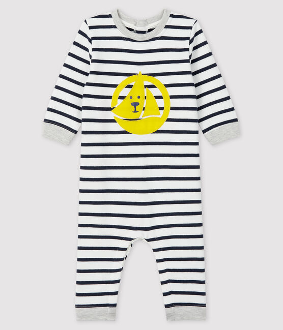 Langer Baby-Overall für Jungen weiss MARSHMALLOW/blau SMOKING