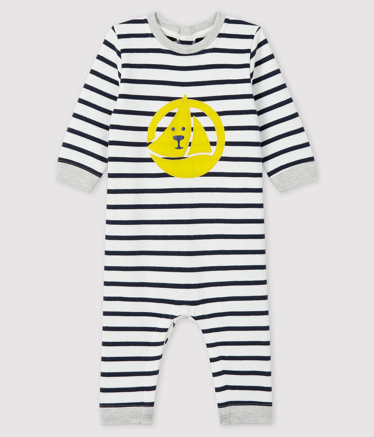 Langer Baby-Overall f&uuml;r Jungen weiss MARSHMALLOW/blau SMOKING