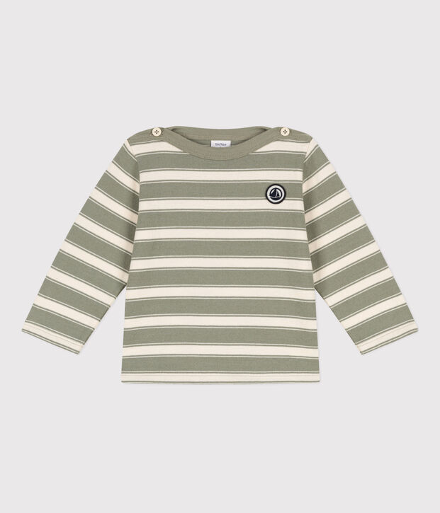 Baby-Streifenshirt aus gestreiftem dickem Jersey gr&uuml;n/naturfarben