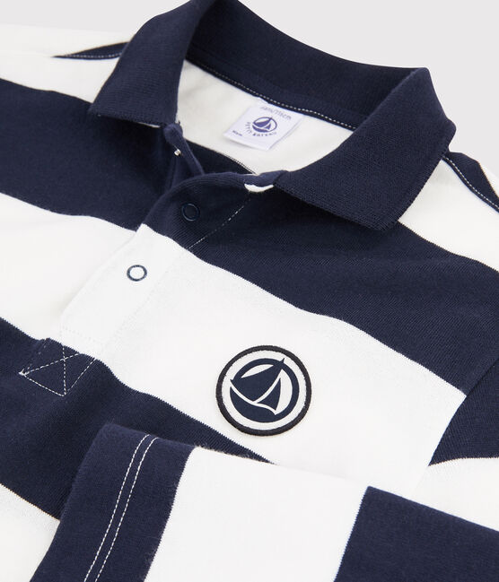Langärmeliges Kinder-Poloshirt für Jungen blau SMOKING/weiss MARSHMALLOW