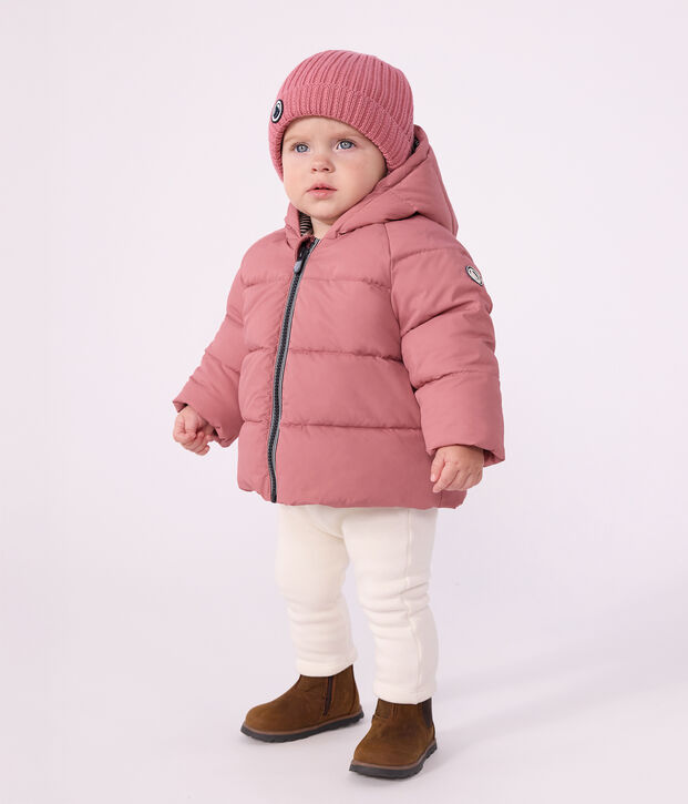 Baby-Winterjacke aus einfarbigem Polyester rosa