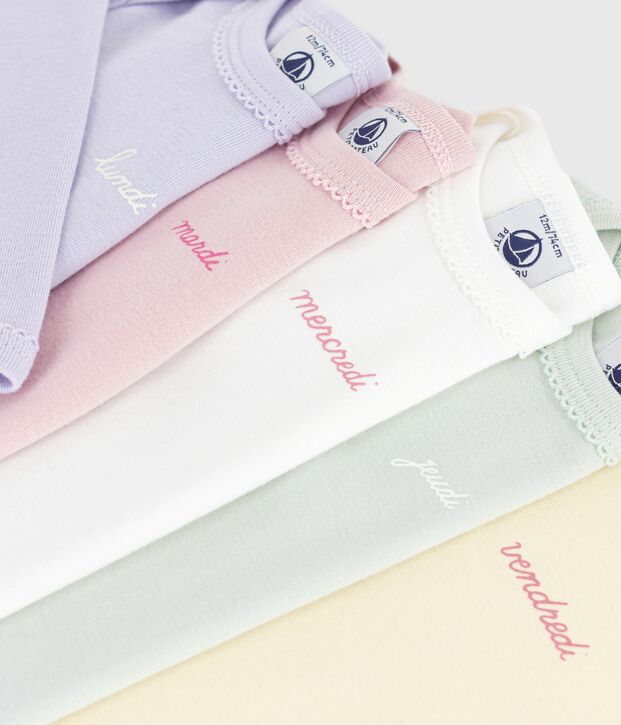 Set lang&auml;rmeliger Baby-Bodys aus Baumwolle mit Wochentagen vielfarbig