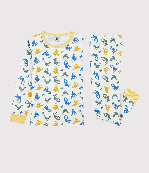Kinderpyjama aus Baumwolle mit phosphoreszierenden Affen f&uuml;r Jungen weiss/vielfarbig