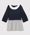 Langärmeliges Baby-Kleid für Mädchen weiss MARSHMALLOW/blau SMOKING
