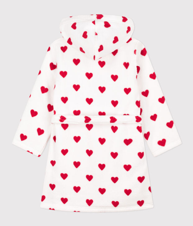Bademantel aus Frottee mit Herzmotiv f&uuml;r kleine M&auml;dchen/kleine Jungen weiss/rot