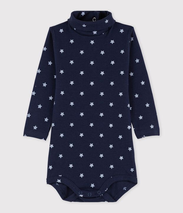 Lang&auml;rmeliger Baby-Body mit Rollkragen, Unisex blau/weiss