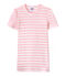 Gestreiftes Damen-T-Shirt aus Original-Rippstrick rosa BABYLONE/weiss MARSHMALLOW