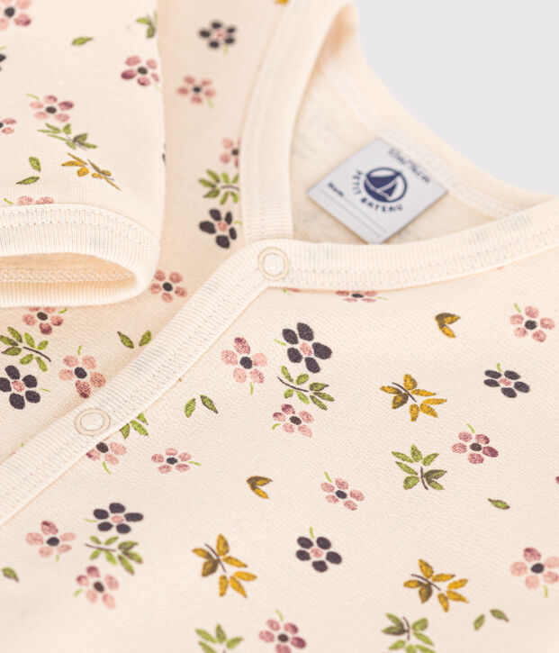 Strampler aus aufgerautem Molton mit Blumenmotiv naturfarben/vielfarbig