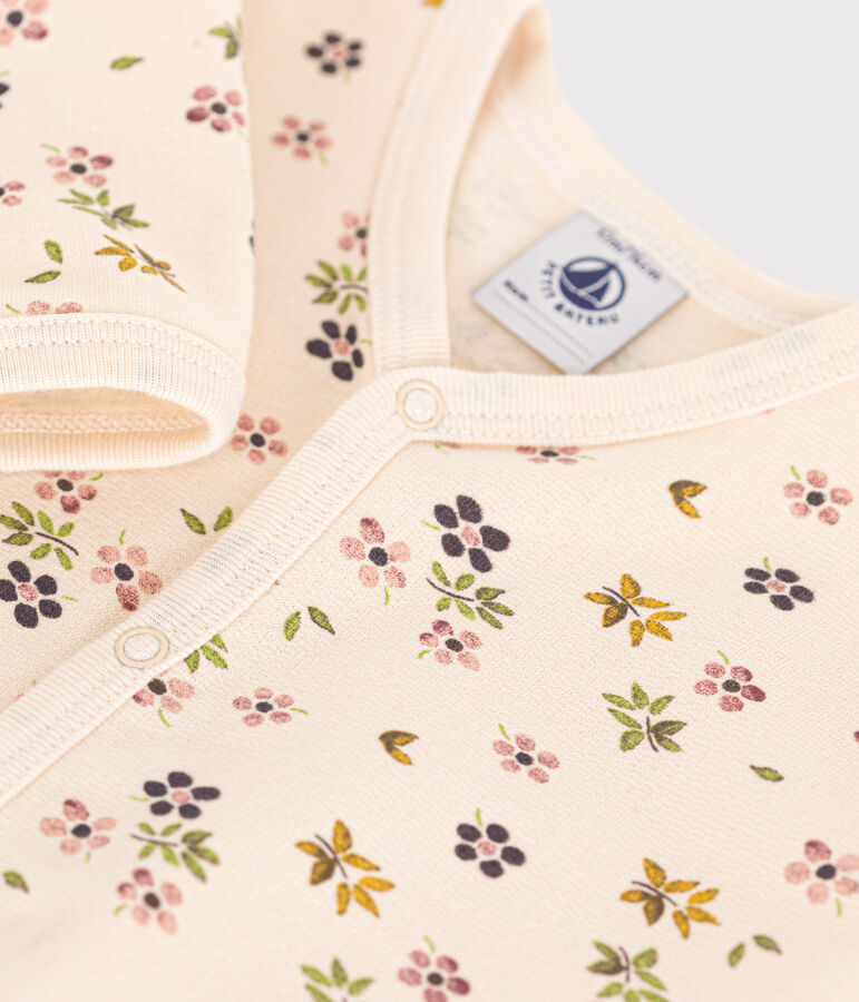 Strampler aus aufgerautem Molton mit Blumenmotiv naturfarben/vielfarbig