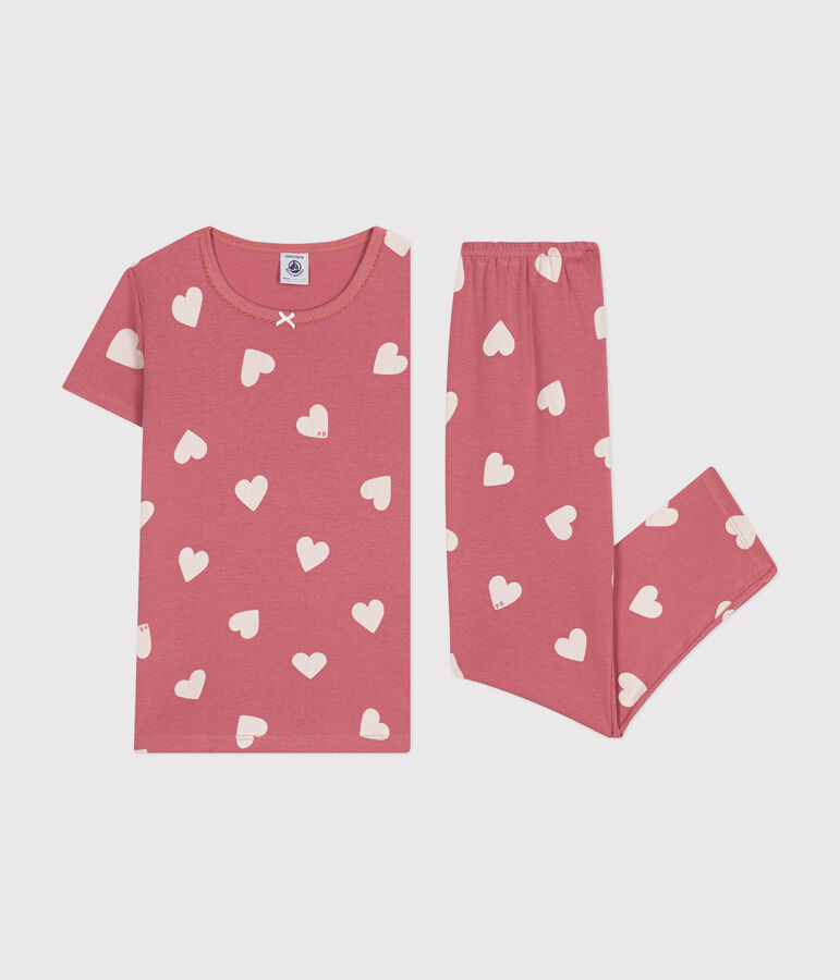 Kinder-Pyjama aus Baumwolle mit Herzmotiv rosa/naturfarben