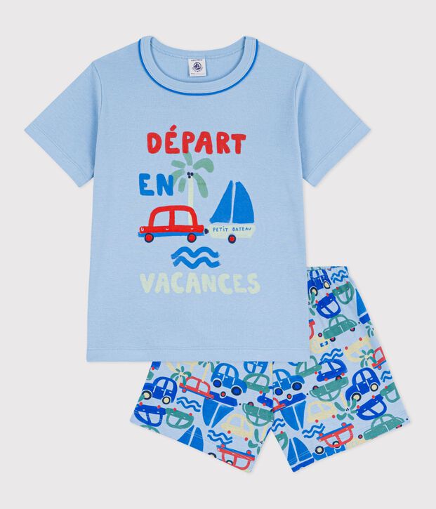 Kinder-Kurzpyjama aus Baumwolle mit Automotiv blau/vielfarbig