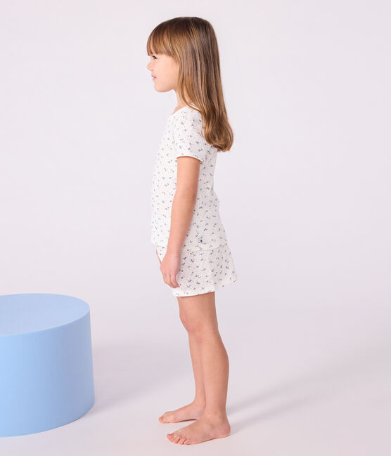 Kurzer Kinder-Pyjama aus Baumwolle mit Lochstickerei im Blumenmuster weiss MARSHMALLOW/weiss MULTICO