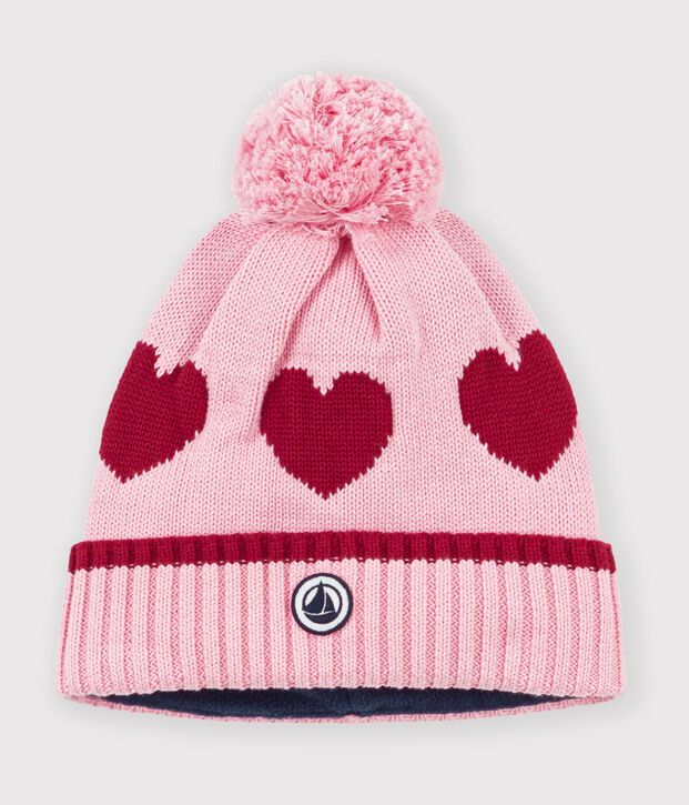 Kinder Jacquard-Strickm&uuml;tze mit Fleecefutter rosa/rot