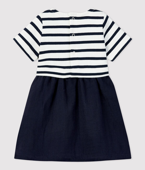 Bio-Babykleid aus Musselin und dichtem Jersey weiss MARSHMALLOW/blau SMOKING