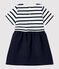 Bio-Babykleid aus Musselin und dichtem Jersey weiss MARSHMALLOW/blau SMOKING