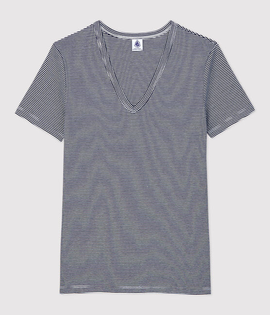 IKONISCHES T-Shirt mit V-Ausschnitt aus Bio-Baumwolle für Damen blau SMOKING/weiss MARSHMALLOW