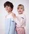 Langärmeliges Kinder-T-Shirt "Marinière" aus Baumwolle weiss MARSHMALLOW/rosa CHARME