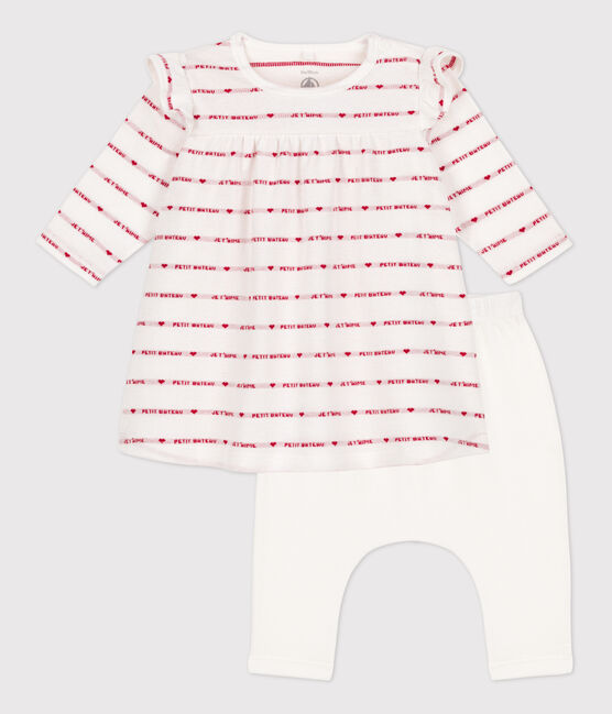 Jacquard-Baby-Kleid mit Leggings aus Baumwolle weiss MARSHMALLOW/rot TERKUIT