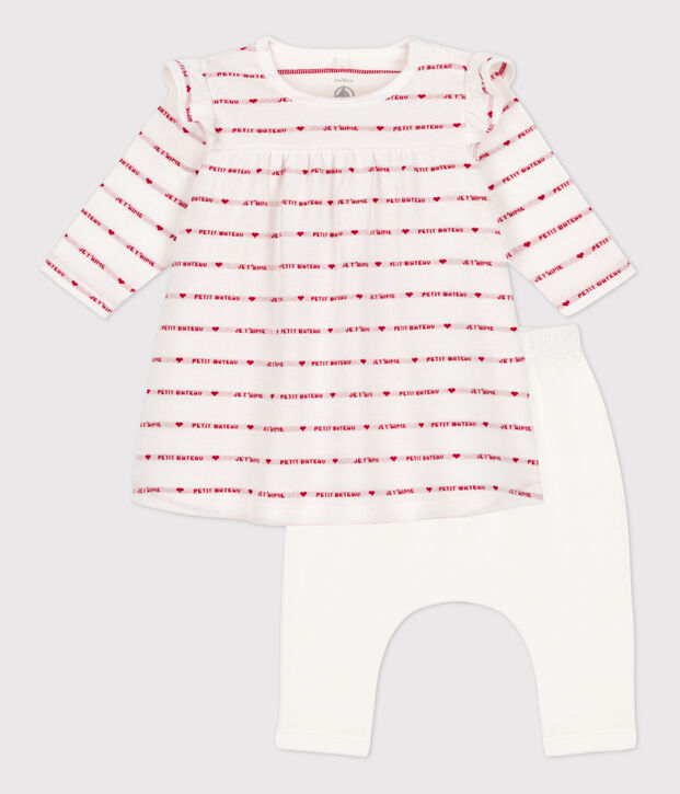 Jacquard-Baby-Kleid mit Leggings aus Baumwolle weiss/rot